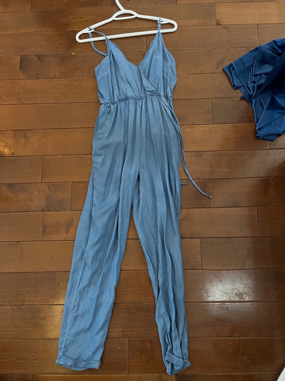 Light Blue jeans print Sleeveless Wrap Jumpsuit